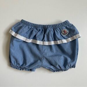 Moncler Baby Girl Denim Bubble Shorts w/ Ruffle & Grosgrain Ribbon Trim - 9-12M